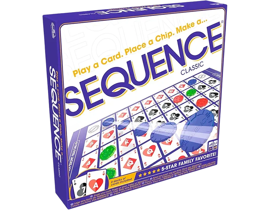 klassiek strategisch bordspel met kaarten en fiches op een raster, gericht op het vormen van reeksen en tactische plaatsing