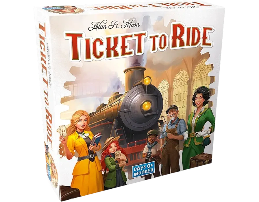 strategisch bordspel met treinroutes, een kaart en een reisthema, waarbij spelers verbindingen tussen steden leggen